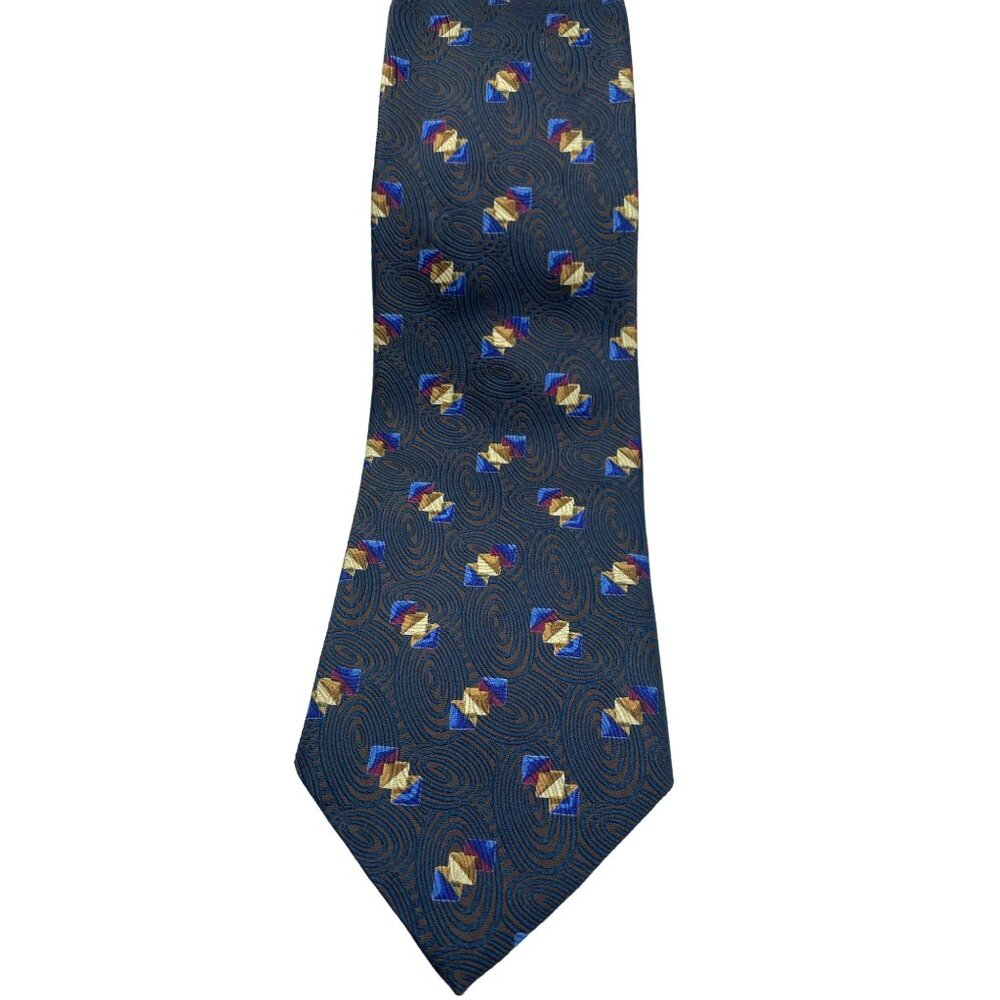 Ermenegildo Zegna Silk Tie Blue Brown Gold Red Geometric Swirl Abstract Italy - Picture 2 of 7